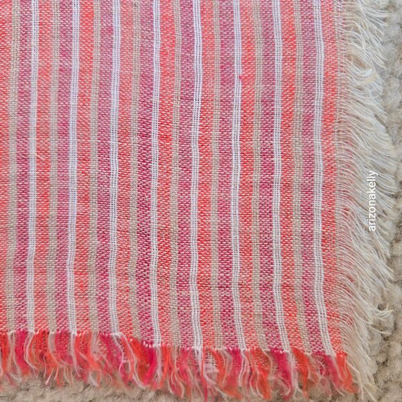 Linen Blend Large Striped Scarf Pink, Orange, and White - Picture 14 of 14